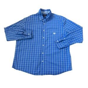 Chaps Stretch Easy Care Blue Check Button-Down Mens Size XXL